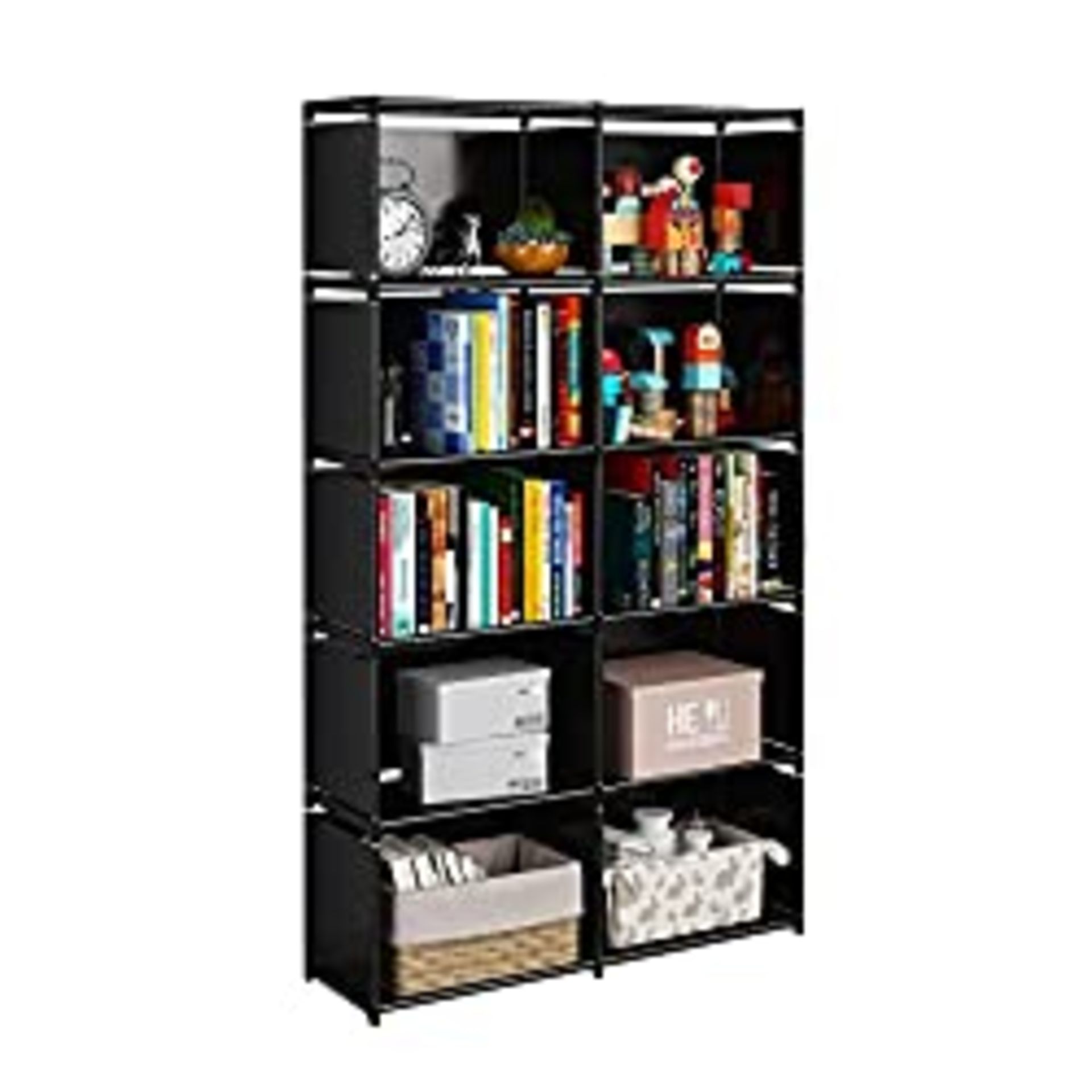 RRP £23.79 JIUYOTREE 6-Tiers Portable Bookshelf with Fabric Cloth at Back