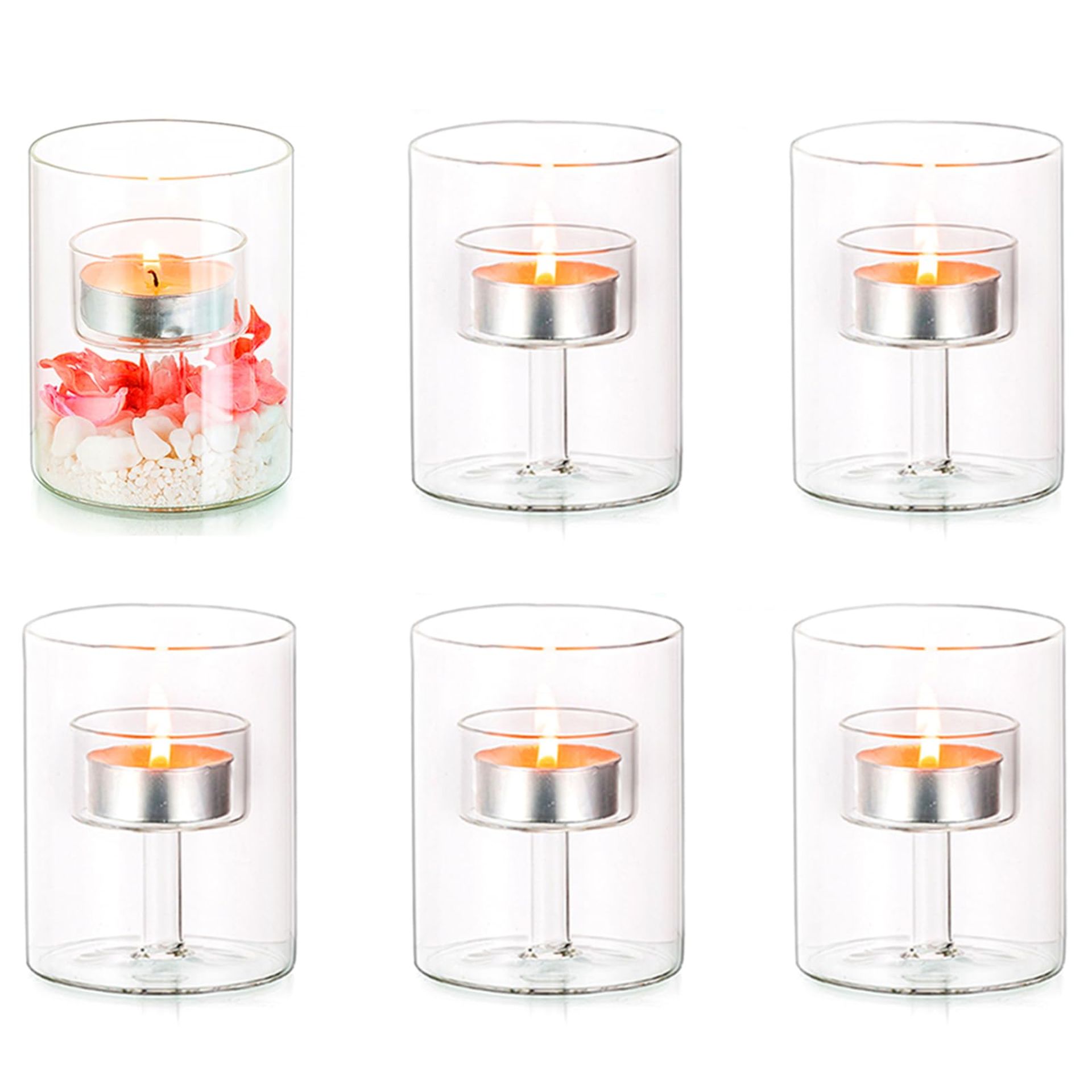 RRP £22.65 Glass Hurricane Candle Holders Tealight: Hewory 6 Tea