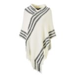 RRP £22.96 Ferand Women's Hooded Zigzag Striped Knit Cape Poncho Sweater with Fringes