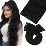 RRP £47.57 Moresoo Clip in Human Hair Extensions Black Hair Extensions