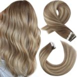 RRP £73.69 Moresoo Tape in Hair Extensions Light Brown with Platinum
