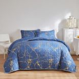 RRP £37.66 HAVOP Bedspread King Size Blue Quilted Bedspread Gold