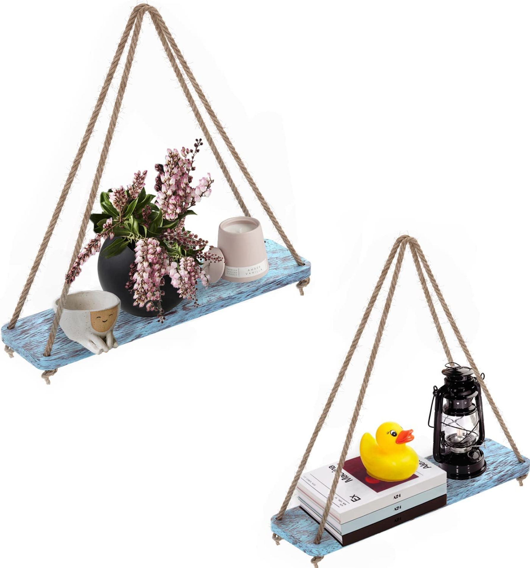 RRP £20.99 Rustic Set of 2 Wooden Floating Shelves with String