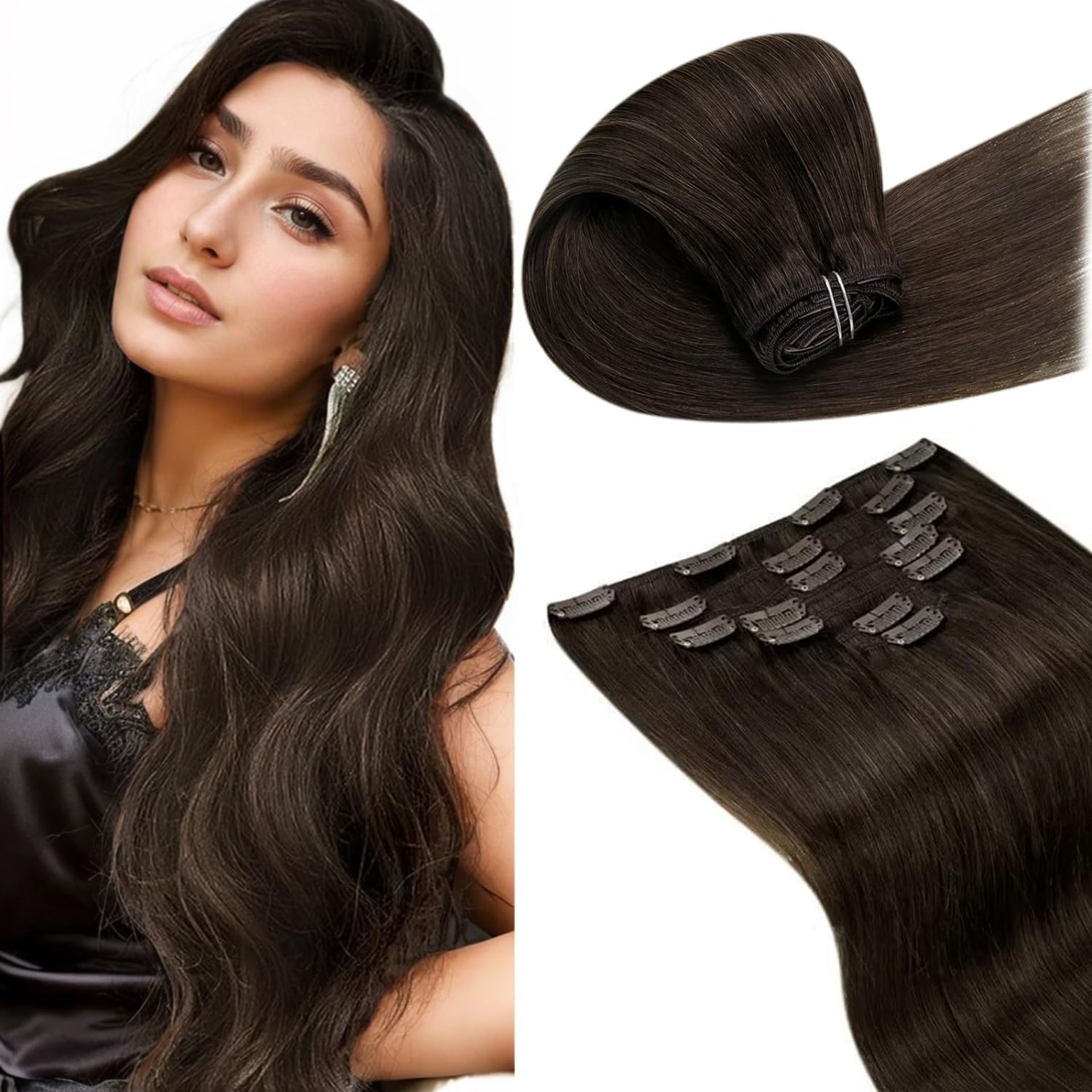 RRP £77.45 LaaVoo Clip in Hair Extensions Real Human Hair 7pcs
