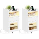 RRP £135.75 YITAHOME White Bedside Table with Charging Station Set of 2