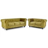 RRP £909.91 Bravich Velvet Chesterfield Sofa- Gold. Two & Three Seater Sofa Set