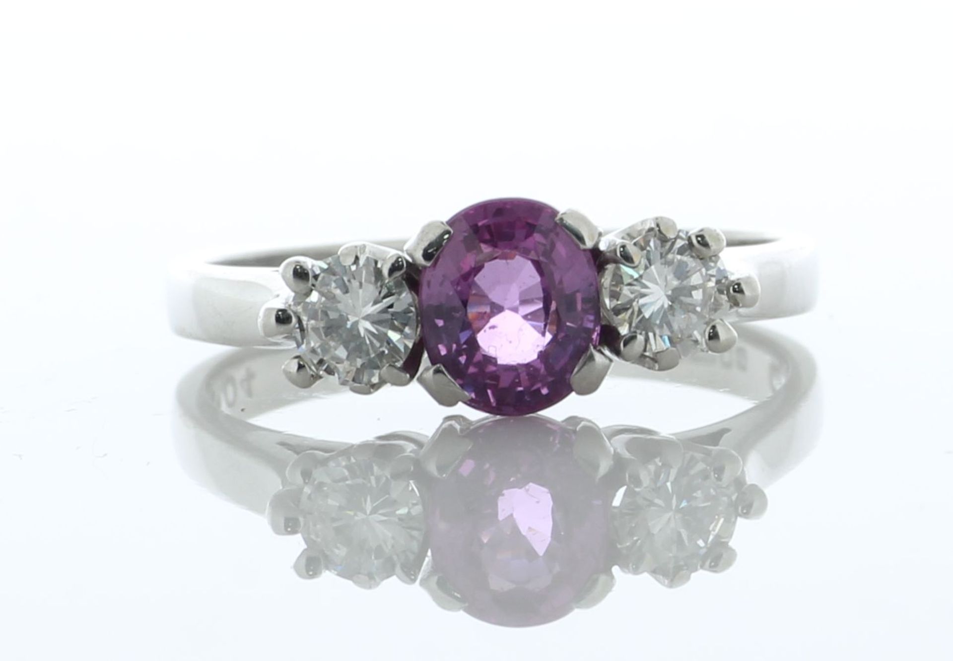 18ct White Gold Three Stone Diamond And Pink Sapphire Ring (PS1.04) 0.40 Carats - Valued By AGI £3,