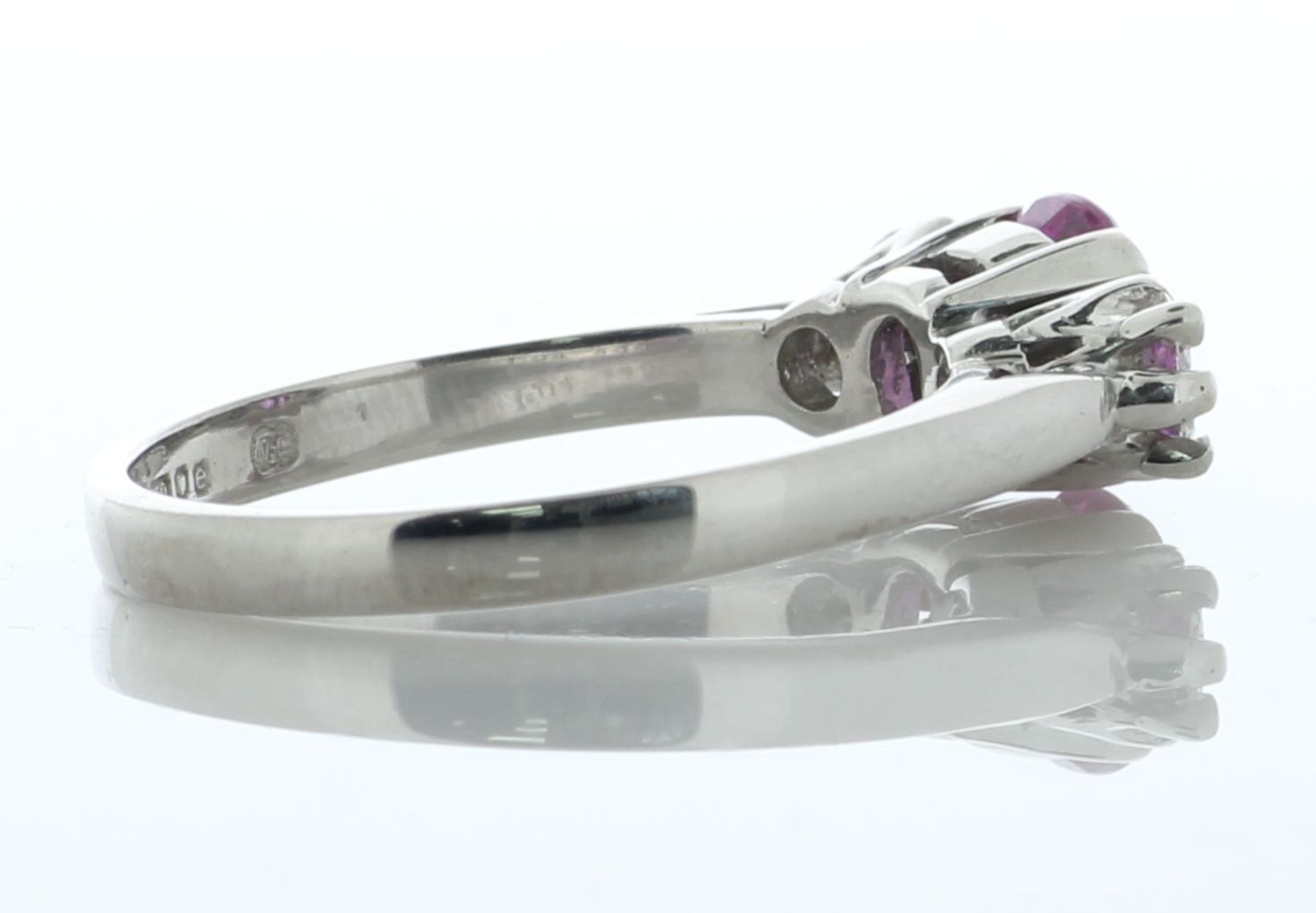 18ct White Gold Three Stone Diamond And Pink Sapphire Ring (PS1.04) 0.40 Carats - Valued By AGI £3, - Image 3 of 6