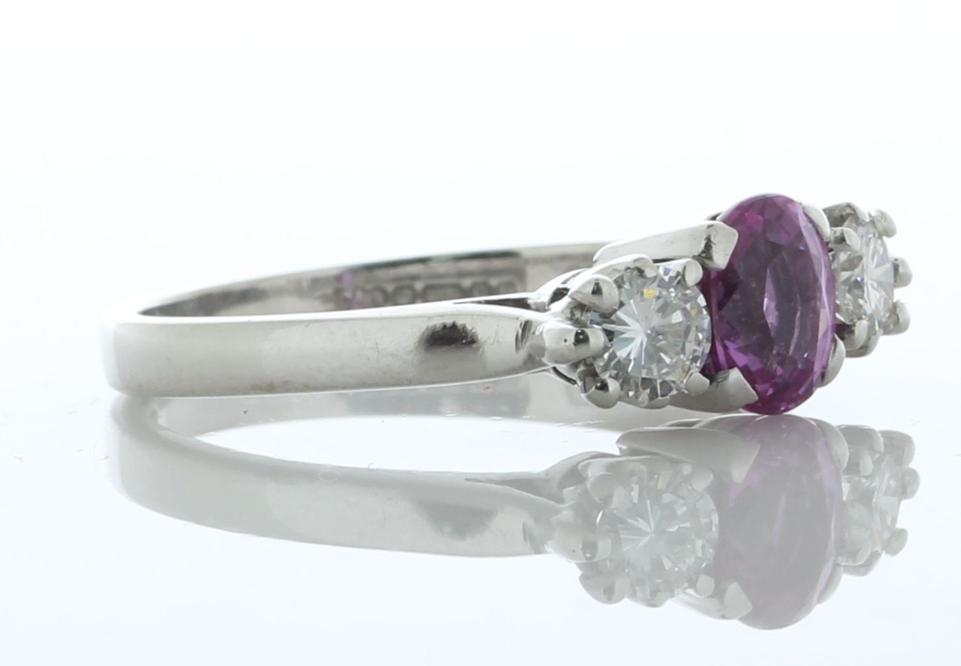 18ct White Gold Three Stone Diamond And Pink Sapphire Ring (PS1.04) 0.40 Carats - Valued By AGI £3, - Image 2 of 6