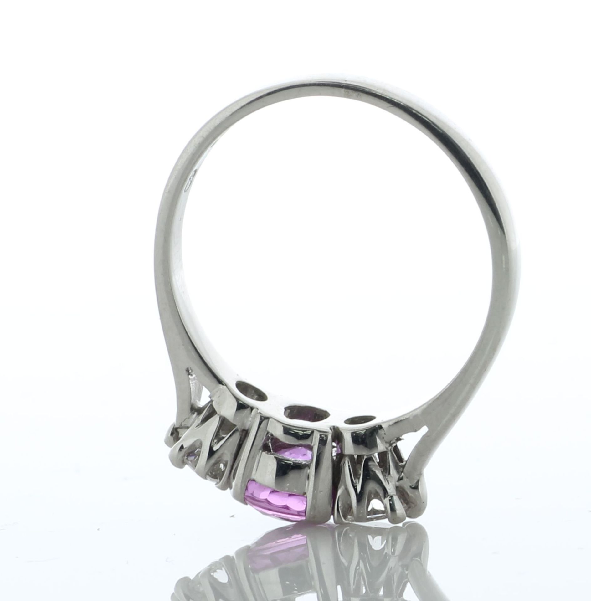 18ct White Gold Three Stone Diamond And Pink Sapphire Ring (PS1.04) 0.40 Carats - Valued By AGI £3, - Image 5 of 6