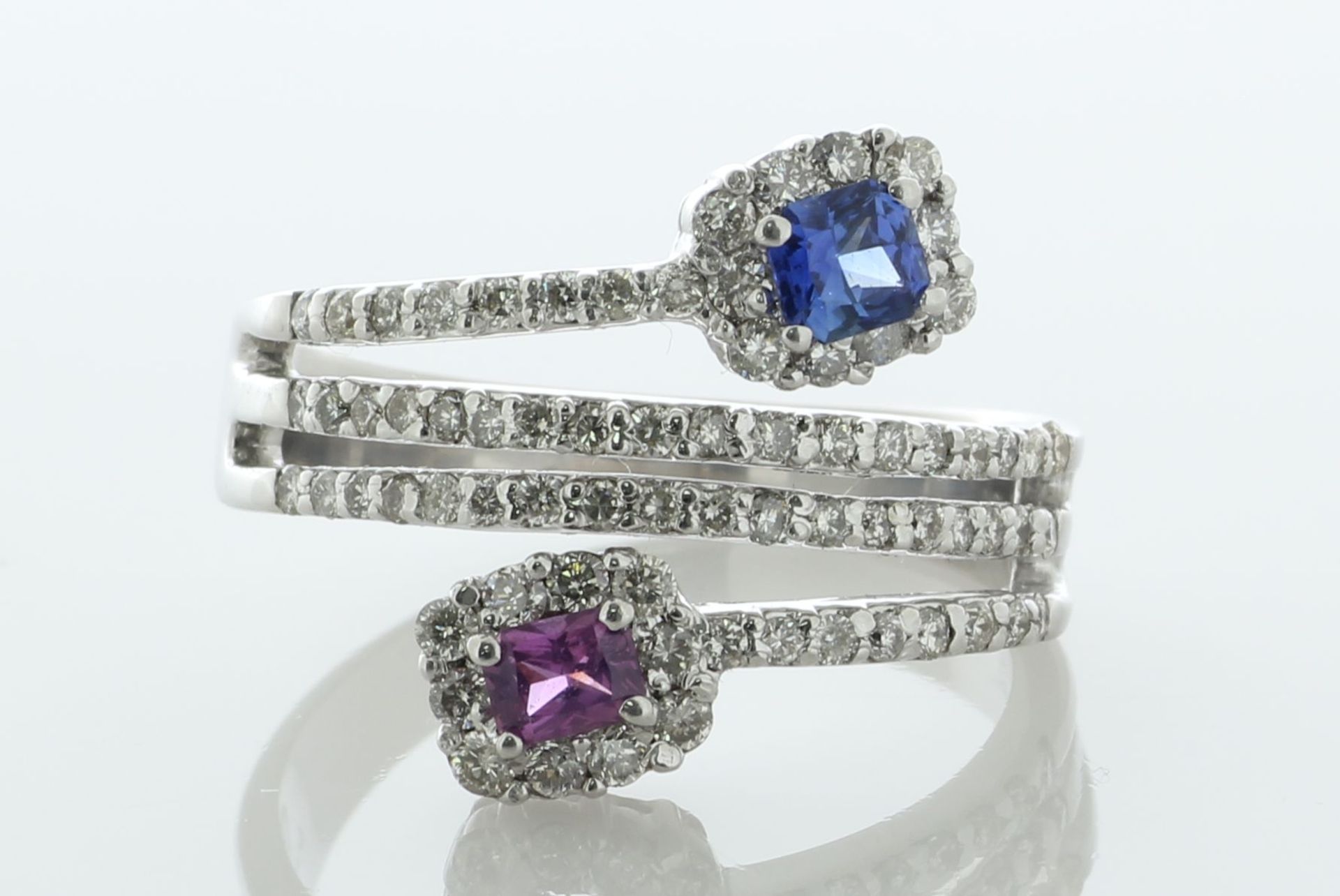 18ct White Gold Blue And Pink Sapphire Wrap Diamond Ring (S0.60) 1.20 Carats - Valued By AGI £6,