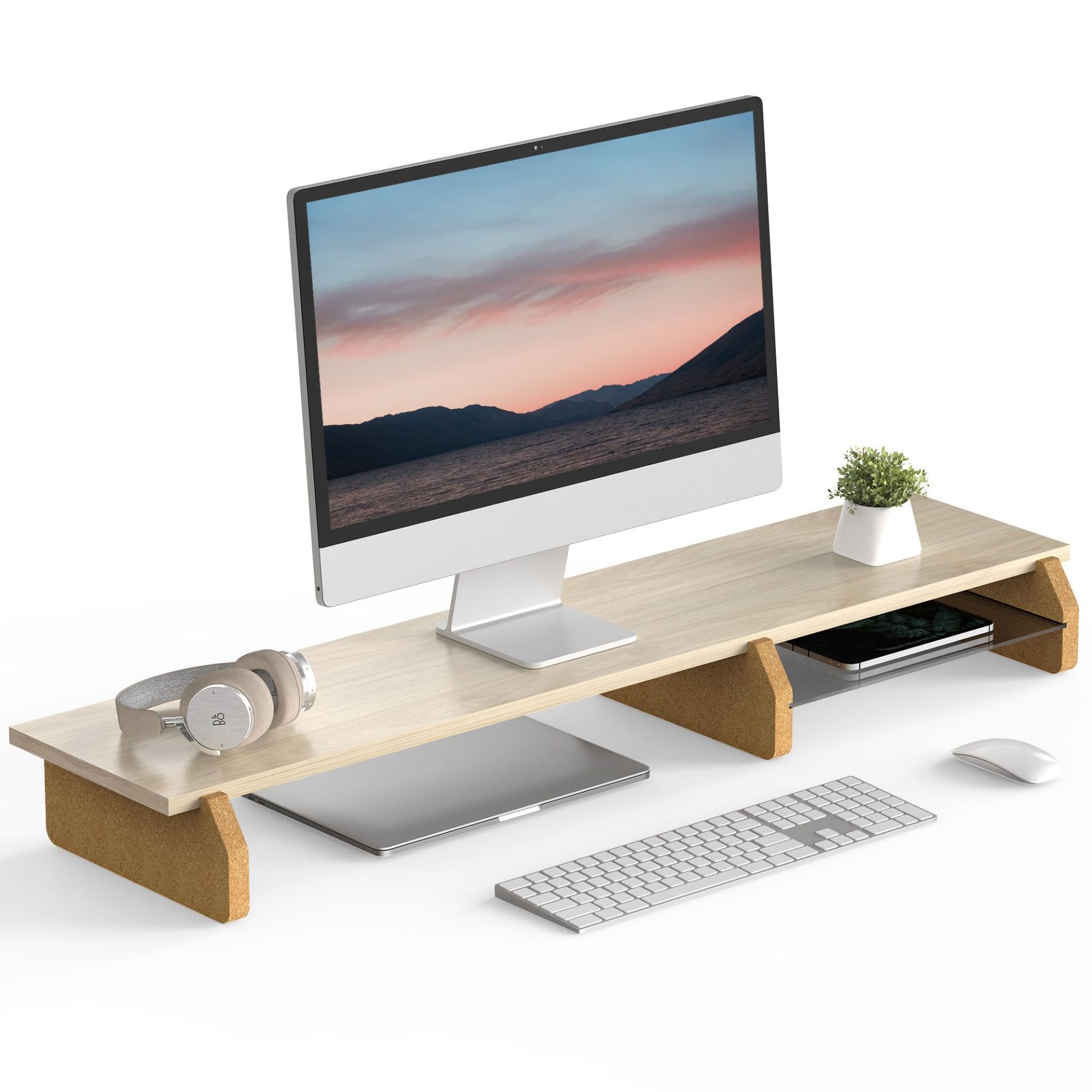 RRP £25.55 Fenge Monitor Stand 42cm Wood Computer Monitor Riser