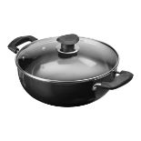 RRP £30.72 Vinod Black Pearl Hard Anodised Deep Wok Kadai with Glass Lid Frypan Size