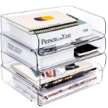 RRP £34.69 Greentainer Stackable Clear Paper Trays - Desktop Racks for Desk File Rack