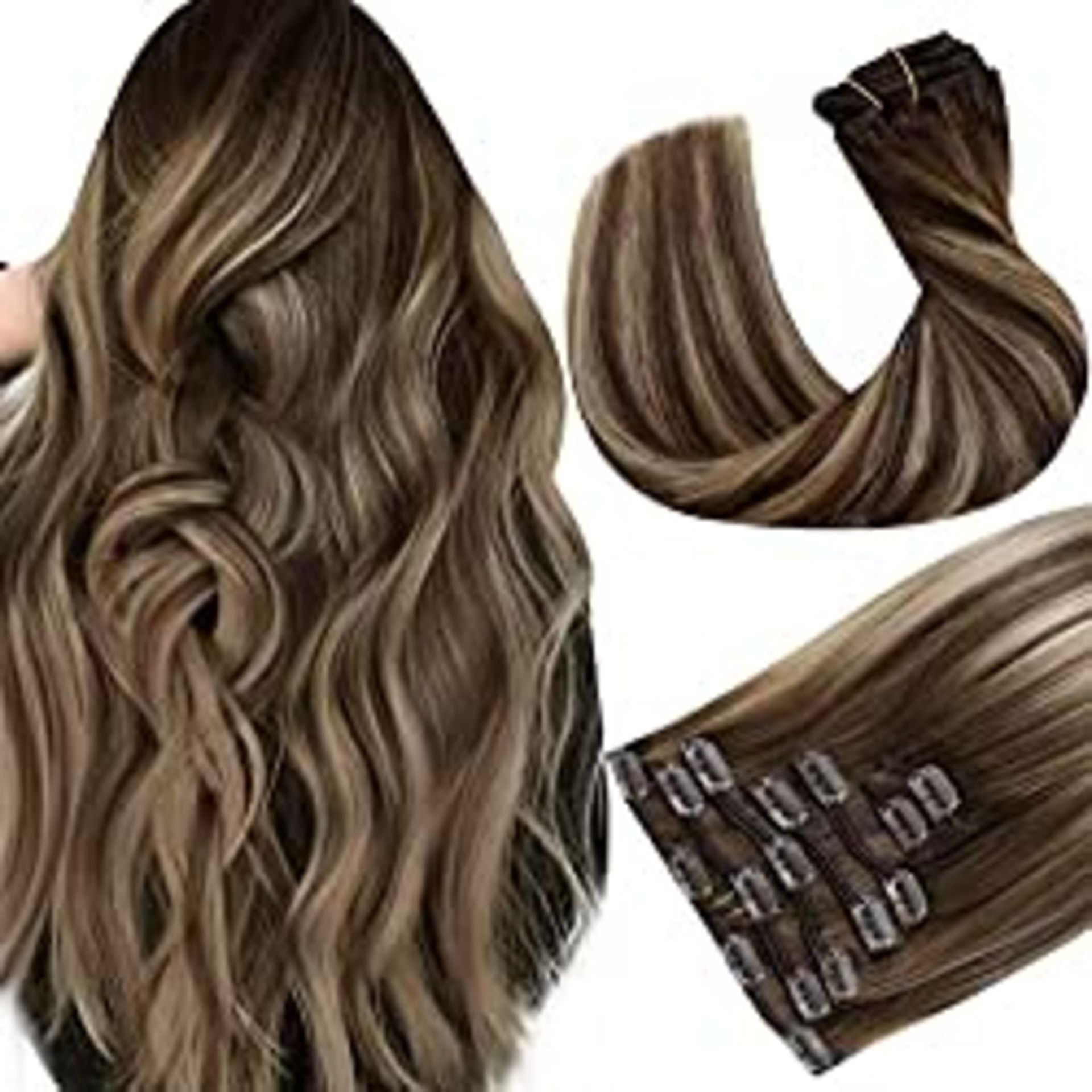 RRP £93.49 Hetto Clip in Hair Extensions Balayage Human Hair Clip