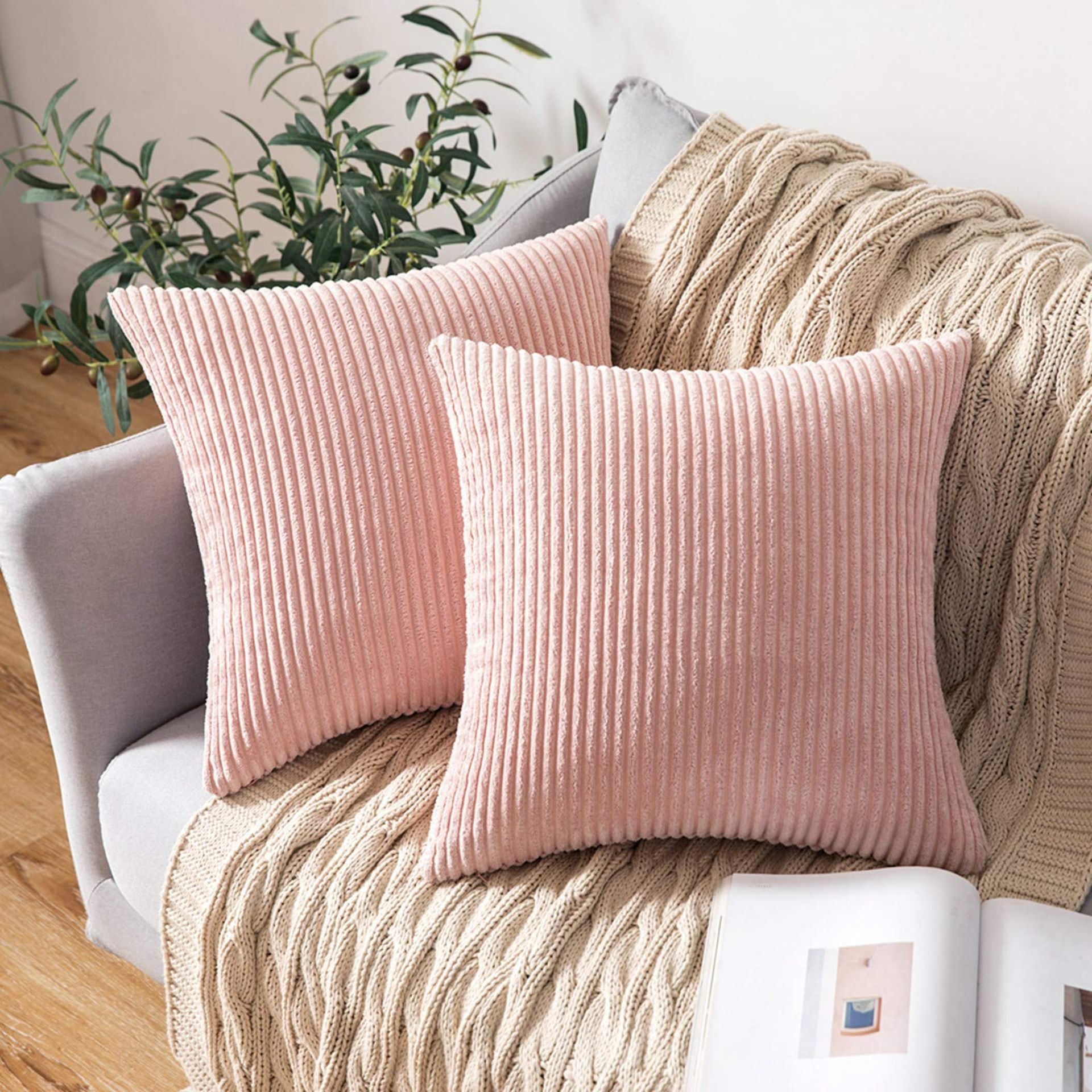 RRP £18.39 MIULEE Cushion Covers Striped Corduroy Throw Pillow