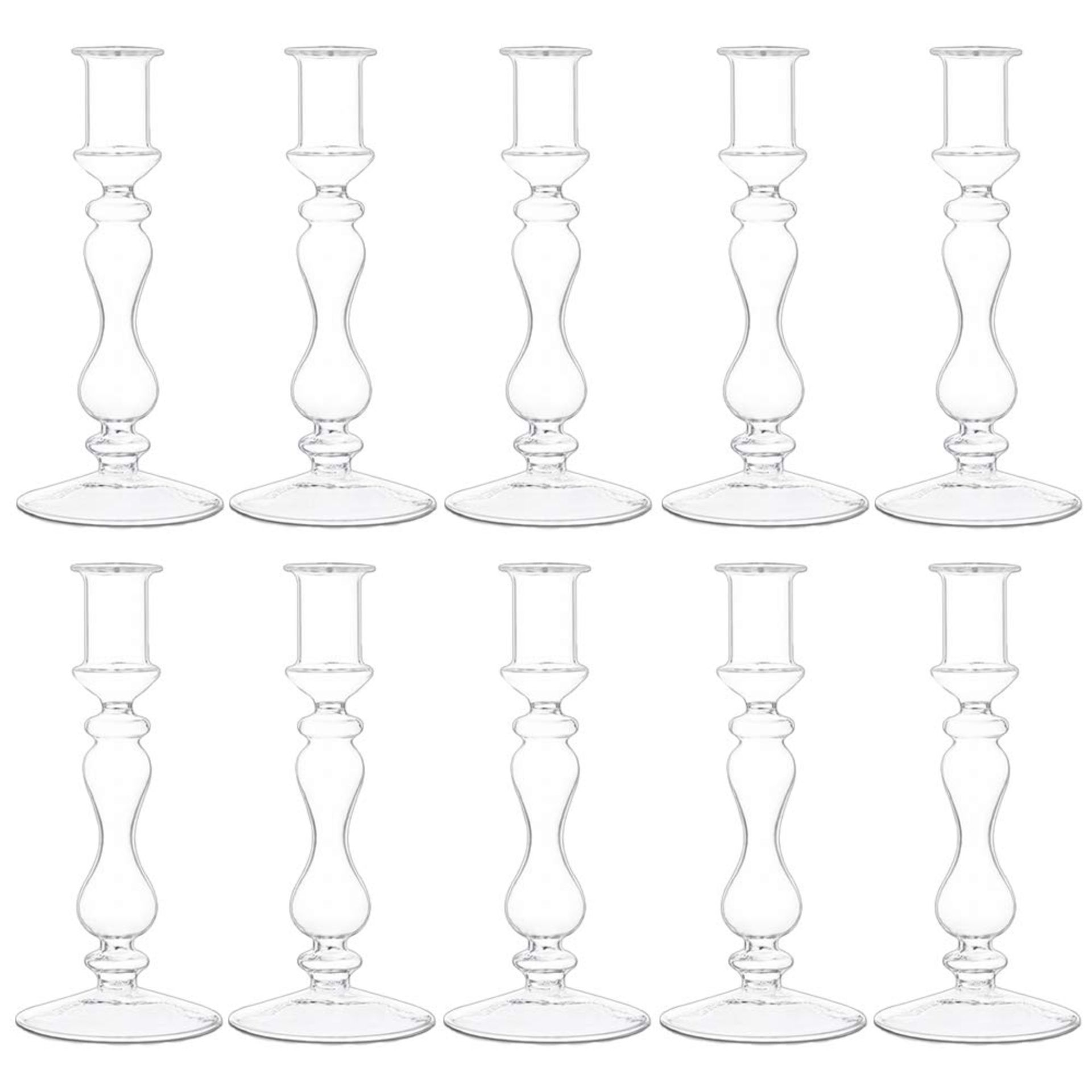 RRP £65.20 Clear Glass Taper Candle Holders 10 Pcs Candlestick