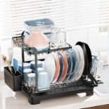 RRP £29.21 iSPECLE 2 Tier Dish Drainer Rack - Large Dish Rack with Drainboard and Pan Slot