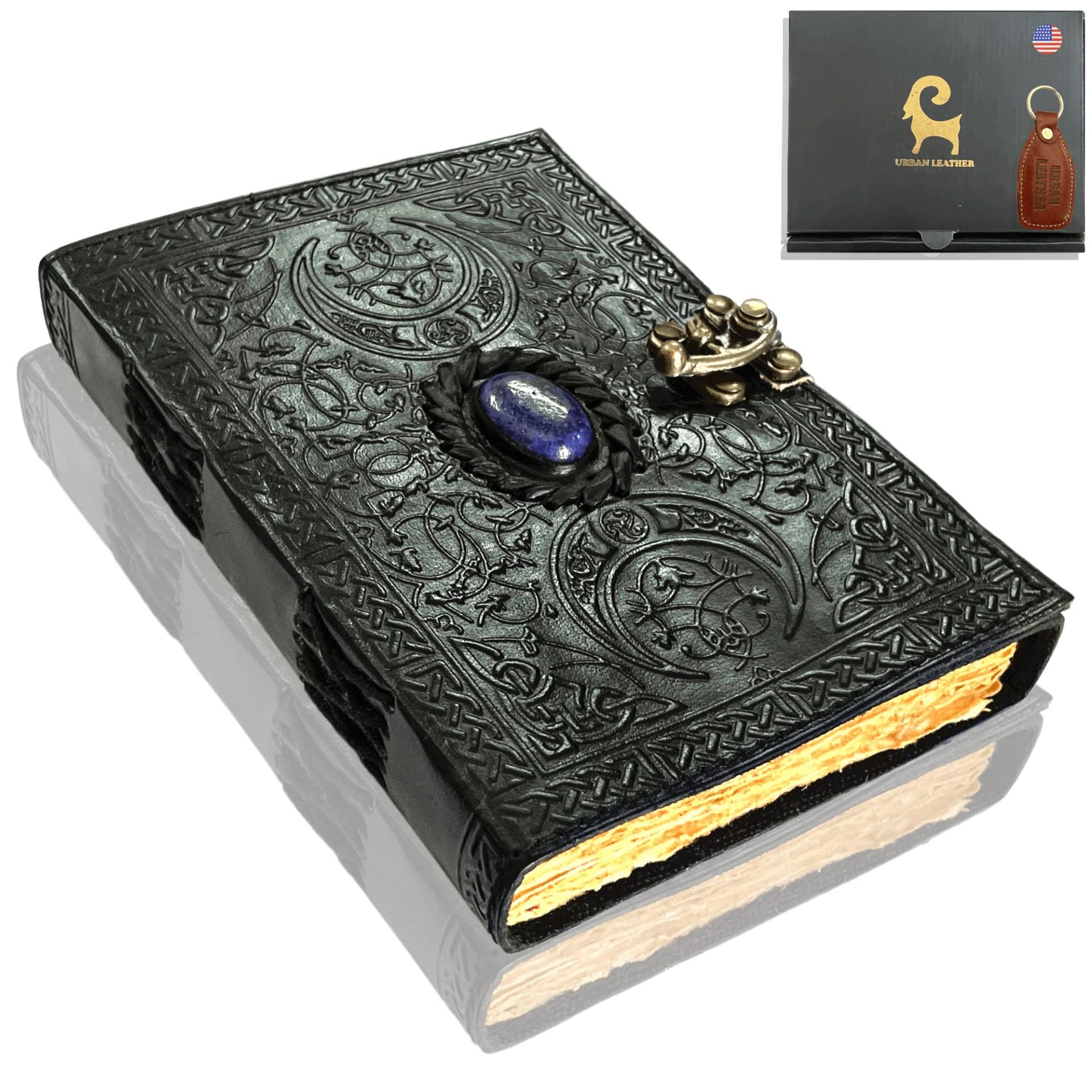 RRP £20.55 URBAN LEATHER Lapis 3 Moon Black Book Of Shadows Grimoire