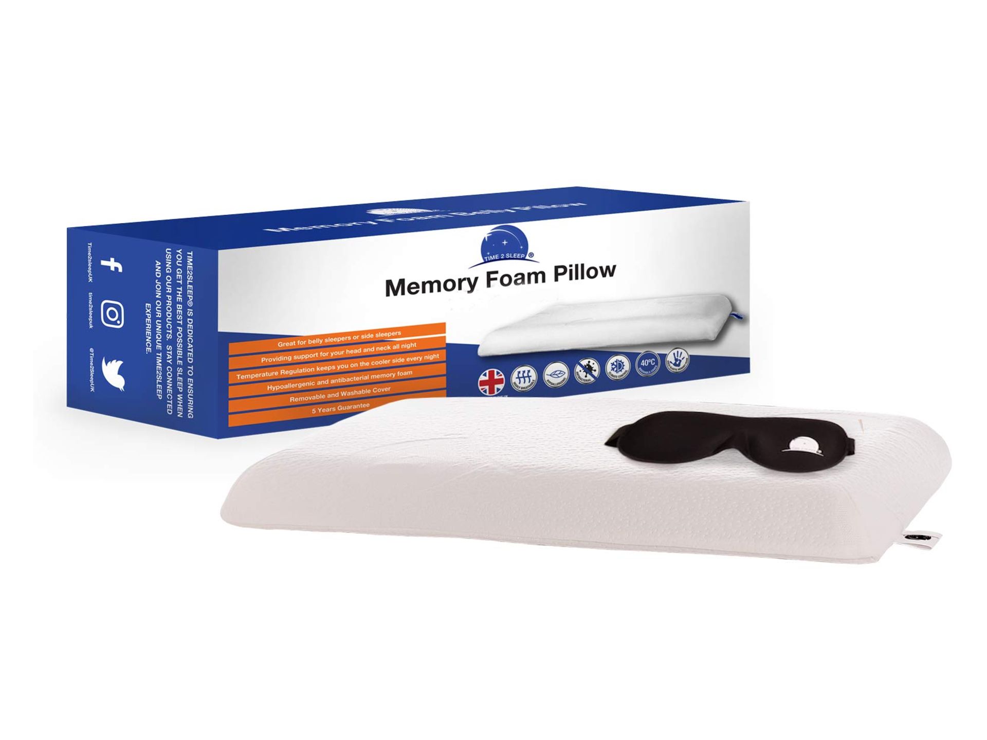 RRP £39.95 Time2Sleep Ergonomic Gel Infused Memory Foam Pillow