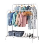 RRP £22.82 ACCSTORE Freestanding Hanging Metal Clothes Rack with Double Pole Storage Shelf
