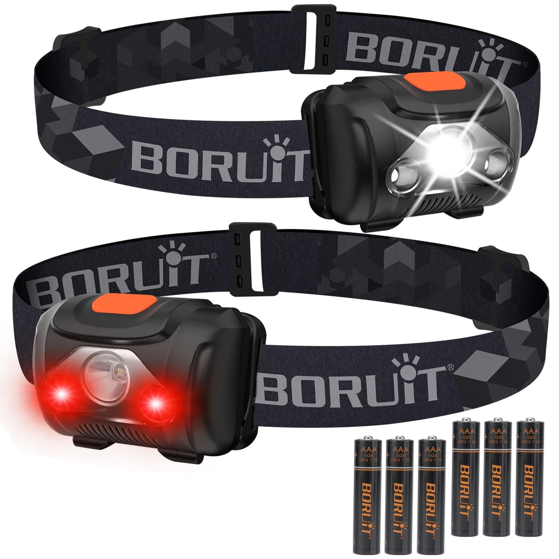 RRP £19.40 BORUiT 2 Pack LED Head Torch White Red Light Headlamp