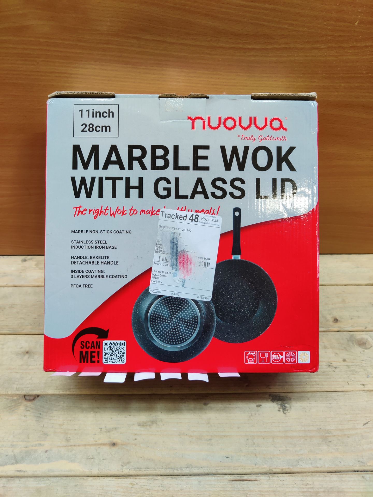 RRP £28.52 nuovva Non-Stick Wok Pan with Glass Lid Deep Stir - Image 2 of 2