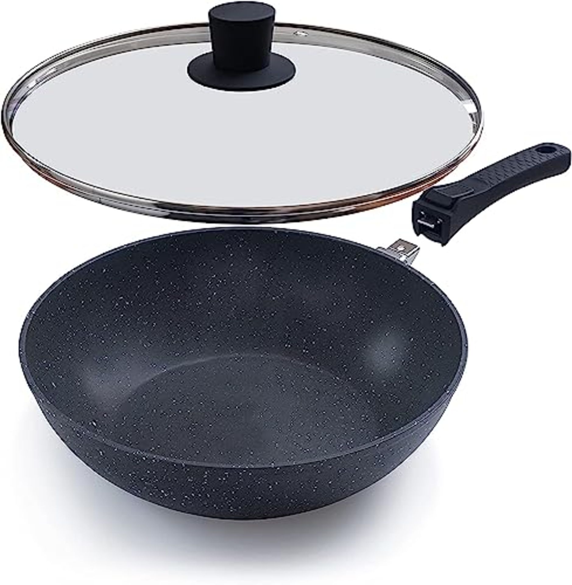 RRP £28.52 nuovva Non-Stick Wok Pan with Glass Lid Deep Stir