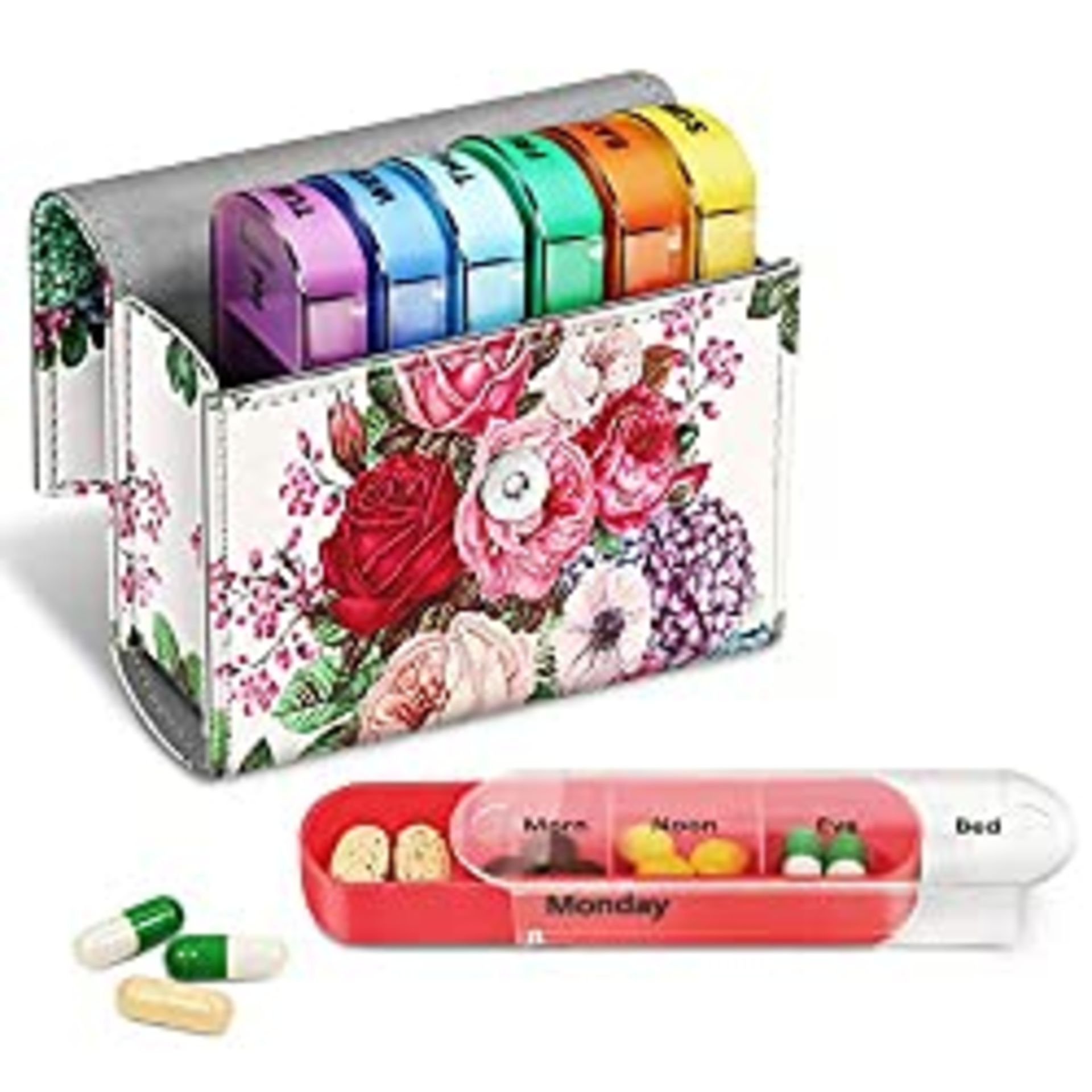 RRP £15.62 FINPAC 7 Day Pill Organisers Box 4 Times A Day with PU Leather Case