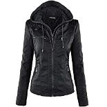 RRP £52.47 Newbestyle Faux Leather Jacket for Women Hooded Moto