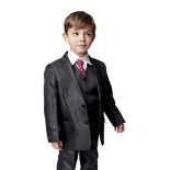 RRP £44.21 Boys 5 Piece Black Classic Suit Wedding Page Boy Outfit