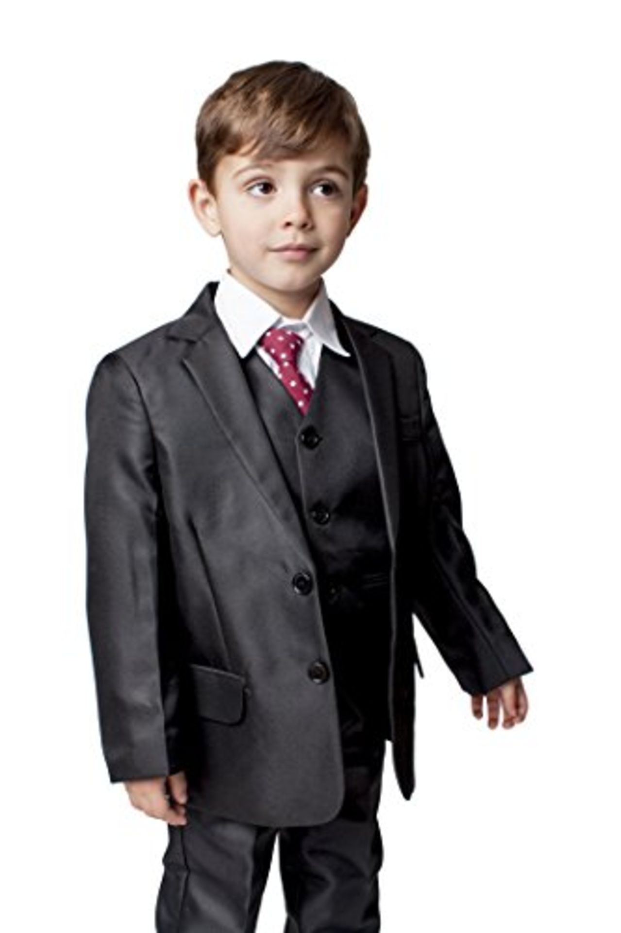 RRP £44.21 Boys 5 Piece Black Classic Suit Wedding Page Boy Outfit