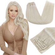 RRP £91.00 RUNATURE White Blonde Clip in Hair Extensions Real