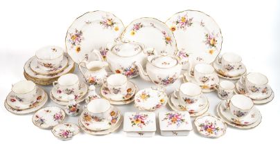 Collection of Royal Crown Derby Posies pattern porcelain tea set items. Including 2 tea pots, tea
