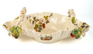 A 19th century George Jones pottery strawberry basket, with printed and painted decoration,