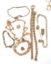 A quantity of 9ct gold, to include assorted bracelets, necklaces and earrings, padlocks, charms,