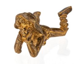 A gilt bronze figure of a reclining boy, approx 12 cm long Wear to gilding