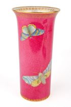 A Carlton Ware cylindrical vase, the everted rim with gilt pattern, decorated with butterflies and