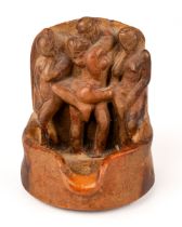 Erotica- small Indian oil lamp decorated with erotic scene, 6.5 cm tall In good worn condition