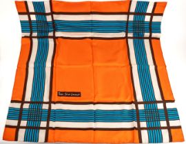 Yves Saint Laurent silk scarf in orange, white and blue, 85 x 85cm In good condition