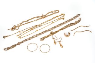 A collection of gold, including a 14k yellow gold chain, gross weight 4.4g (af); and group of 9ct