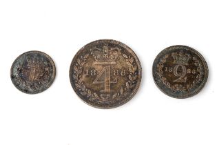 Maundy Money, 1886 one-pence, two-pence, and four-pence Wear commensurate with age
