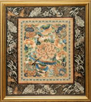 Antique Chinese embroidery silk panel in later gilt frame, frame measures 52x46 cm In good overall