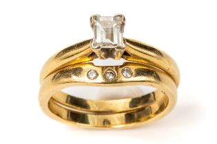 An 18ct yellow gold and diamond solitaire ring, set with a millennium-cut diamond, ring size O,