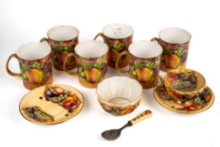 An Aynsley Orchard Gold trio and spoon, together with six similar mugs (1 box) All pieces ring, in