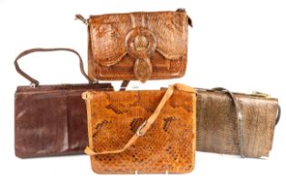 A collection of four various vintage mid 20th Century snakeskin handbags (4) In used condition