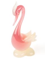 A Murano pink alabaster type glass model of a swan probably by Archimede Sequso, circa 1950s, approx