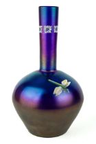 An Art Nouveau iridescent glass vase, enamelled with insects, approx 22.5cm high In good undamaged