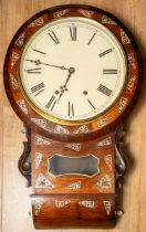 An American drop dial striking wall clock, with mother of pearl inlay, approx 60cm long