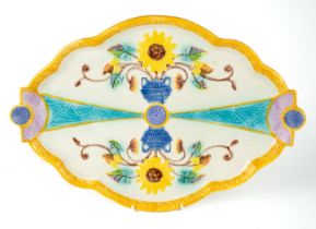 A 19th century English majolica tray, impressed diamond registration mark to the base, approx 46cm x